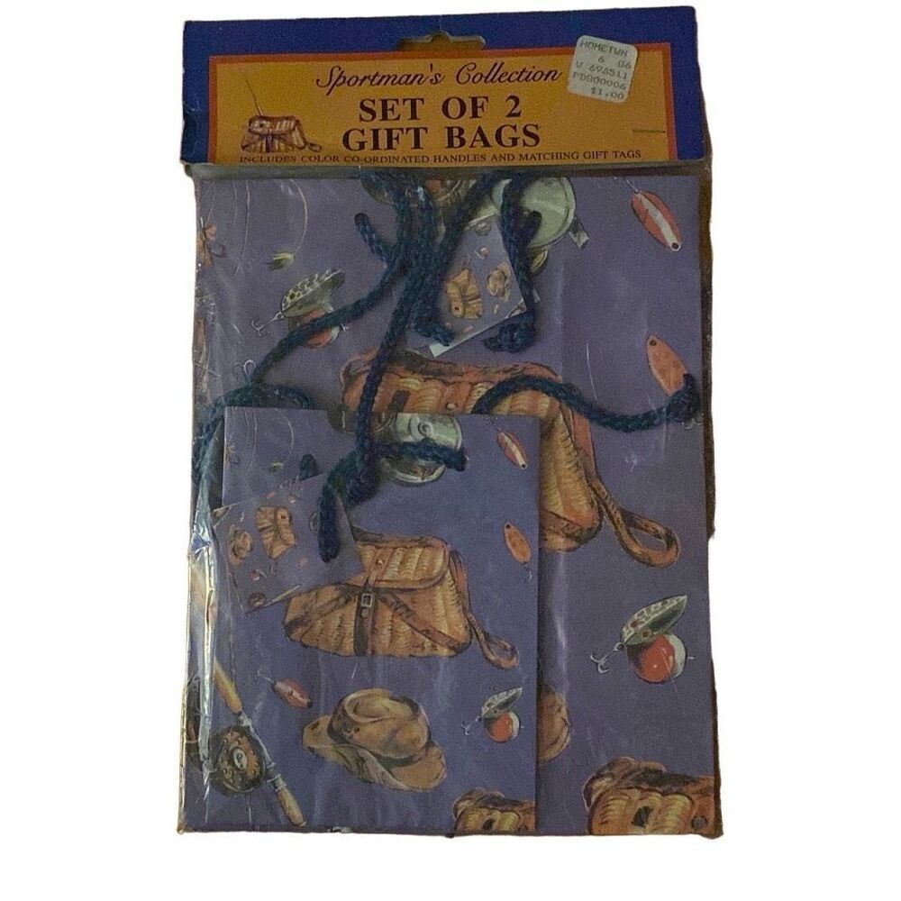 Vintage 90s 80s Sportsman’s Collection Gift Bag set NEW fishing Father’s Day